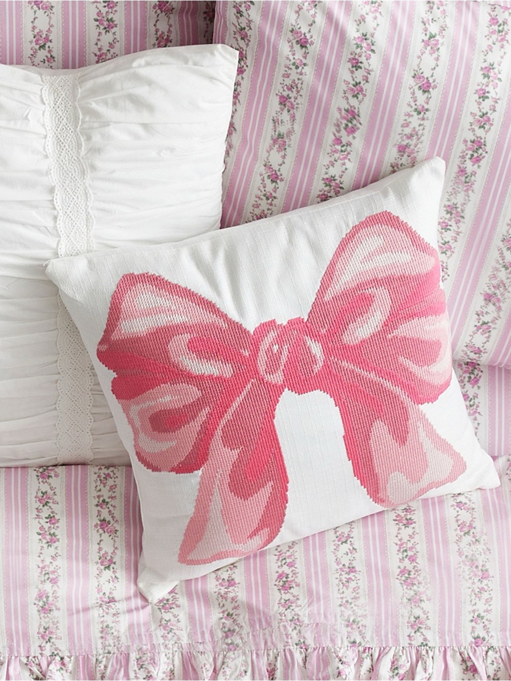 NWT LoveShackFancy Needlework Bow Pillow